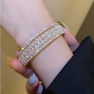 Stainless Steel Crystal Beaded Bracelet Bangle Adjustable Opening Bracelet (B2)